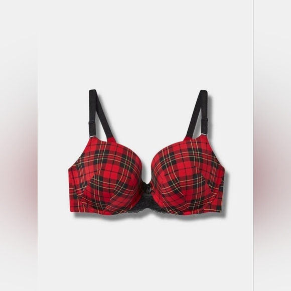 Torrid NWOT Red Plaid Perfect T-shirt Push-Up Bra, size 38D - Picture 5 of 10